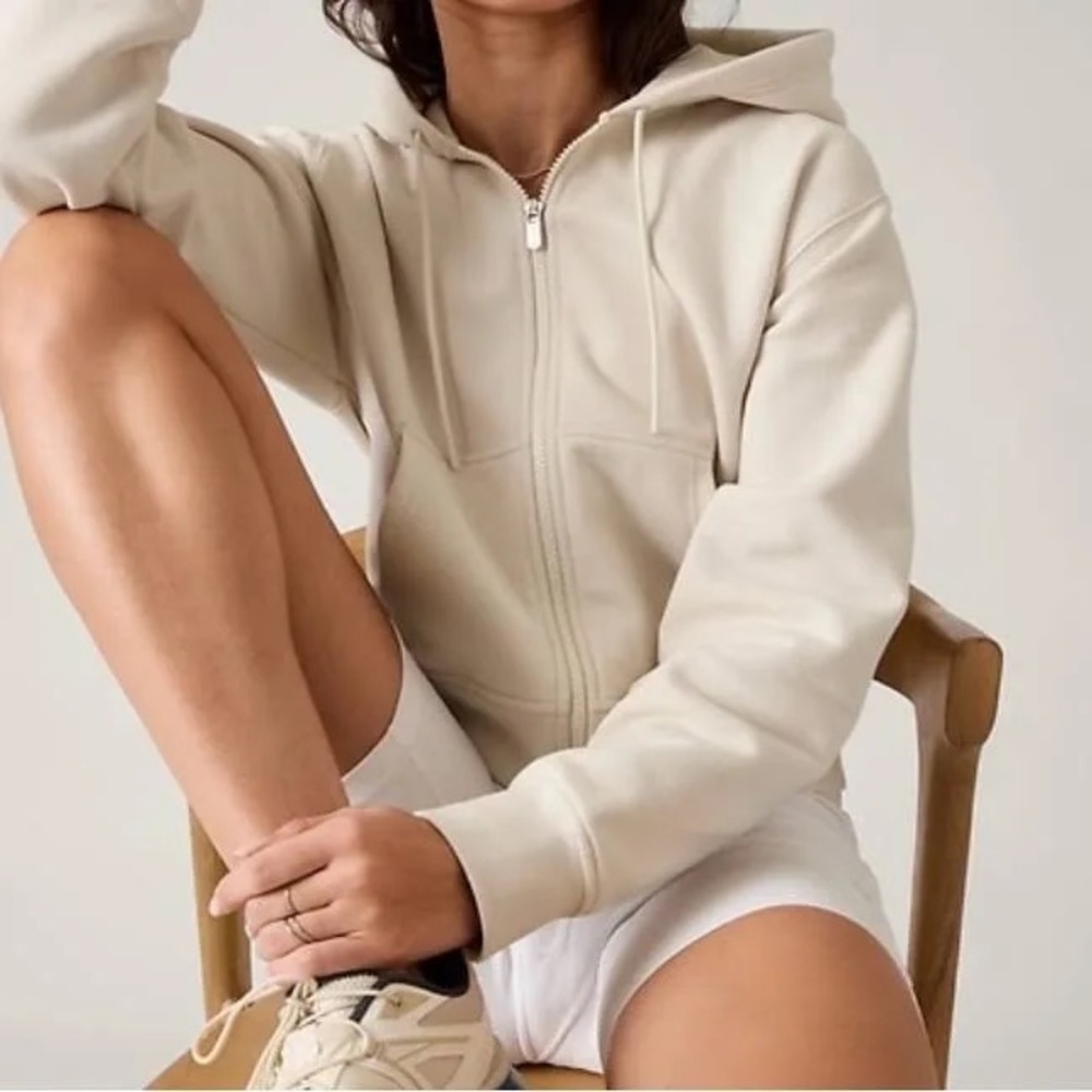 SMALL Athleta women’s tenacity hoodie hoody cream thick size zipper zip-up